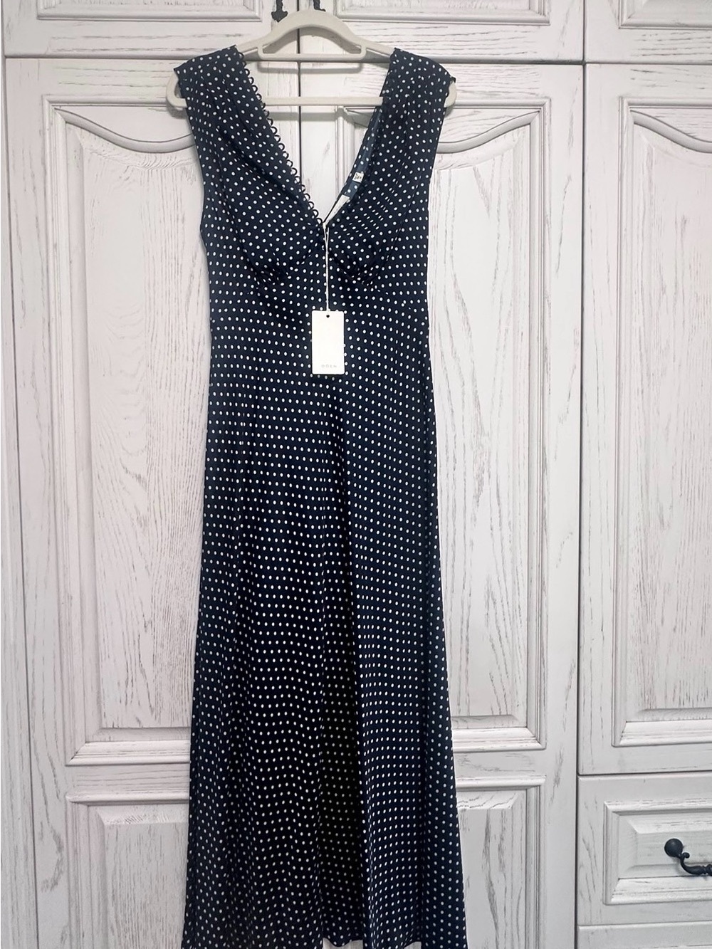 NWT Doen Tahlia belted polka-dot silk-blend twill midi dress - Picture 6 of 8